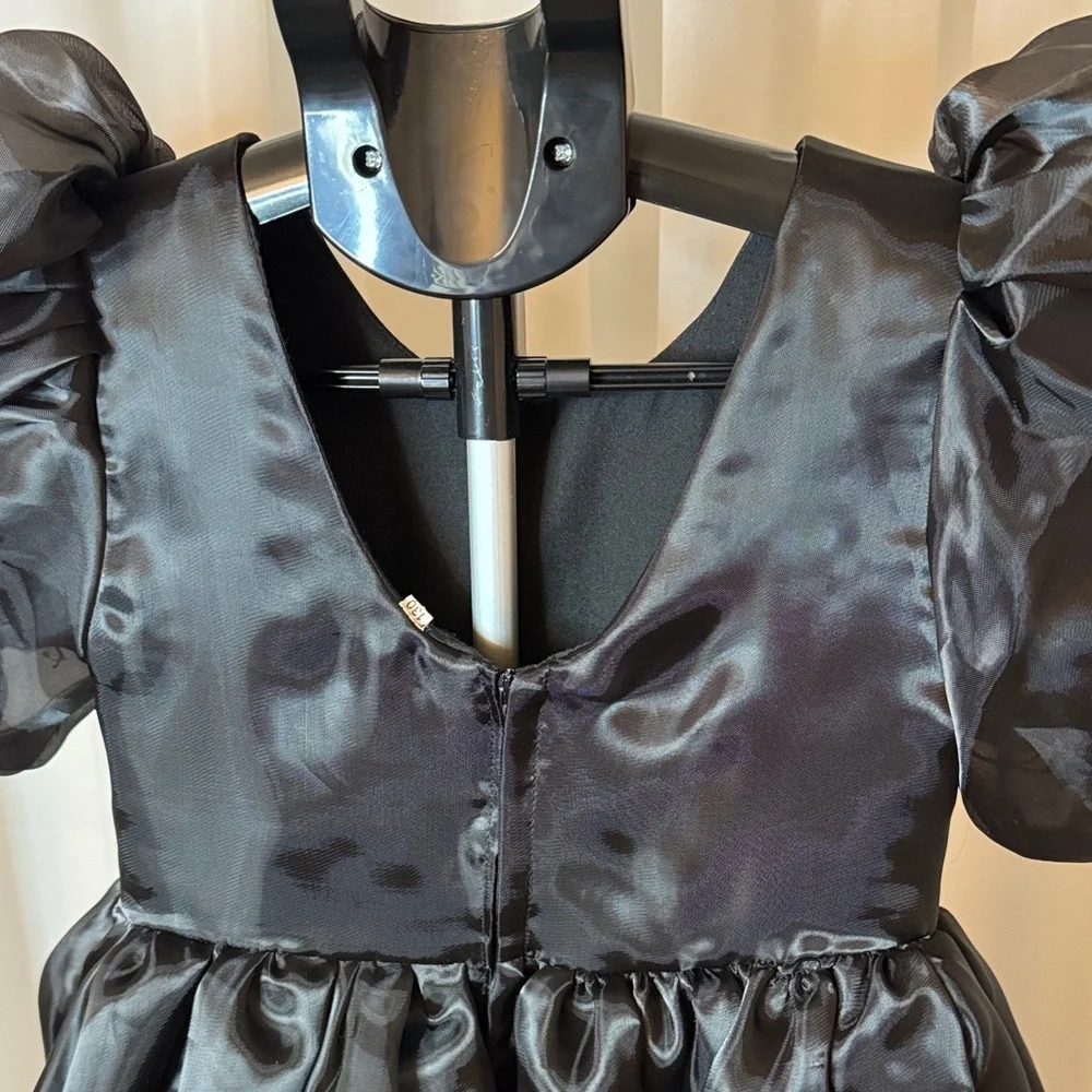 Girl Black Organza Puff Sleeve Party Dress Kids Formal Event Gown Sz 8 Old Money - Picture 5 of 5
